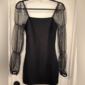Thirty/Thirty Elegant Black Dress with Sheer Sleeves